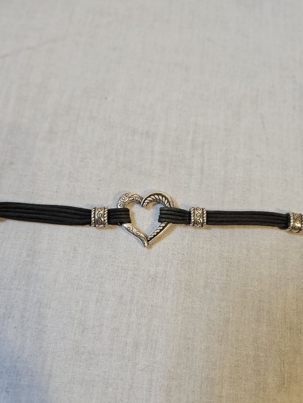 Brighton Heritage Heart Bracelet Retired Black Cord Silver Plated Adjustable - Picture 3 of 9